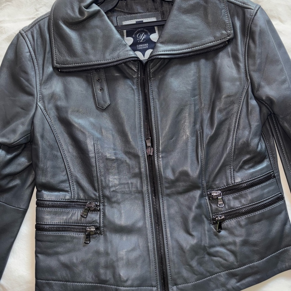 Women's Grey Leather Jacket